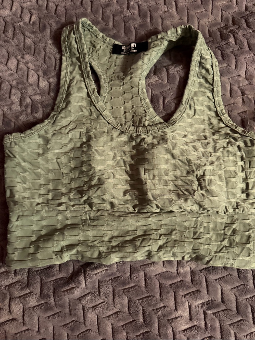 Textured Olive Green Racerback Crop Top - JoyLab